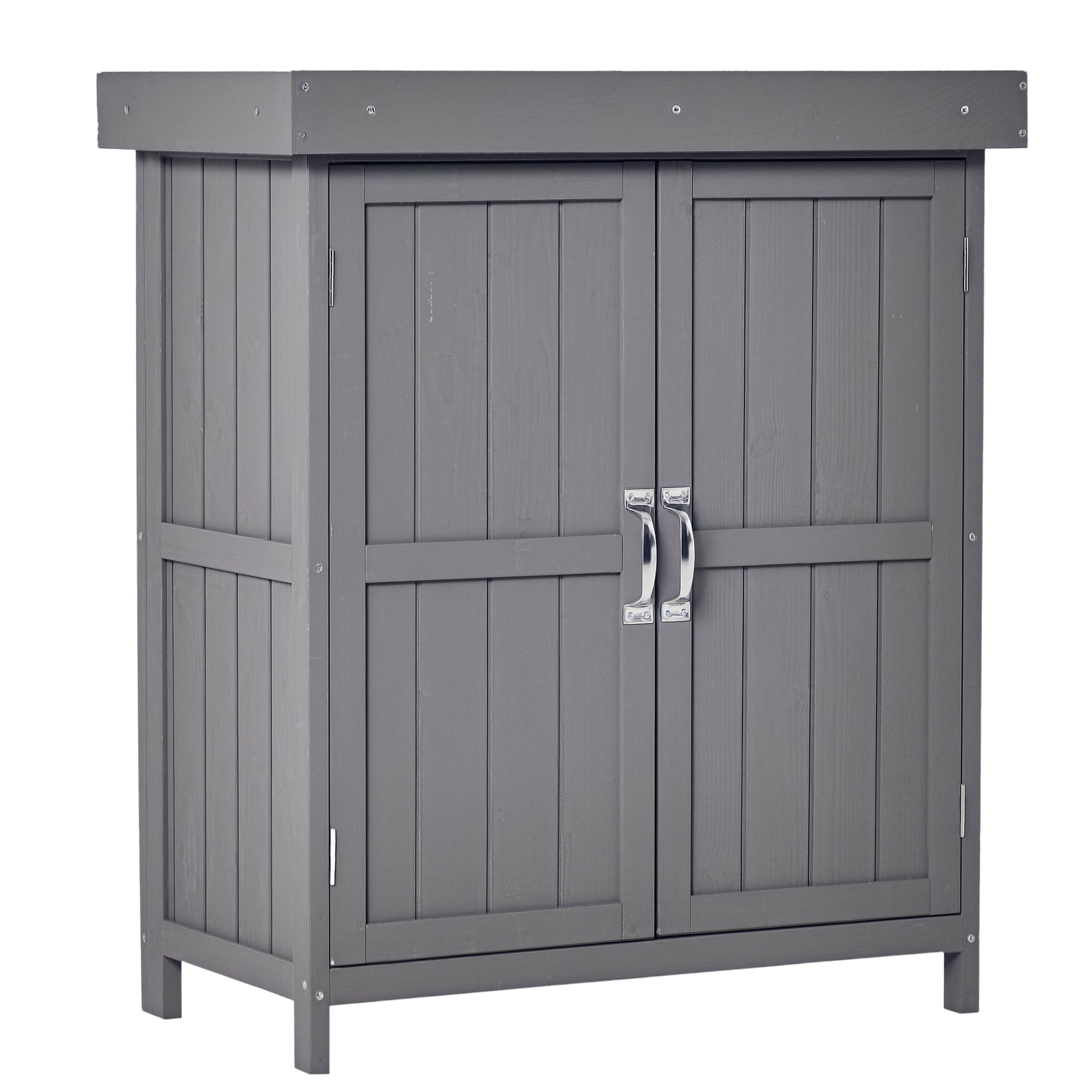 Garden Shed Spruce Wood, Weatherproof Tool Shed 74x43x88cm, Tool Shed with Double Door, 2 Compartments, Tool Cabinet, Garden Tool Shed for Garden, Terrace, Dark Gray