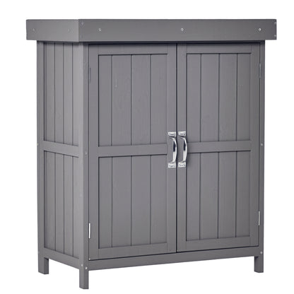 Garden Shed Spruce Wood, Weatherproof Tool Shed 74x43x88cm, Tool Shed with Double Door, 2 Compartments, Tool Cabinet, Garden Tool Shed for Garden, Terrace, Dark Gray