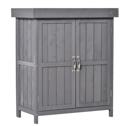 Garden Shed Spruce Wood, Weatherproof Tool Shed 74x43x88cm, Tool Shed with Double Door, 2 Compartments, Tool Cabinet, Garden Tool Shed for Garden, Terrace, Dark Gray