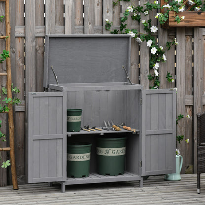 Garden Shed Spruce Wood, Weatherproof Tool Shed 74x43x88cm, Tool Shed with Double Door, 2 Compartments, Tool Cabinet, Garden Tool Shed for Garden, Terrace, Dark Gray