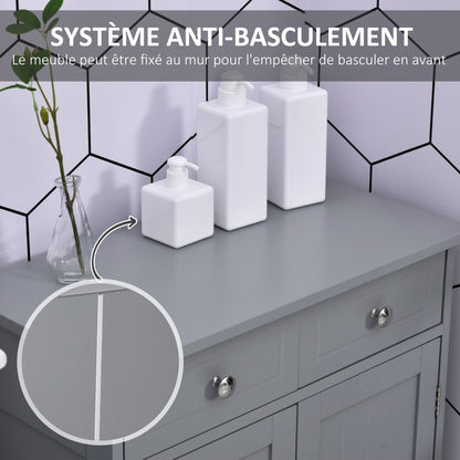 Storage Cabinet, Bathroom Cabinet, Cupboard with 2 Doors 2 Drawers - 60 x 30 x 75 cm - Gray