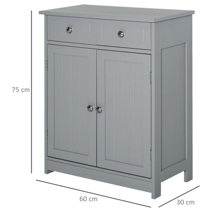 Storage Cabinet, Bathroom Cabinet, Cupboard with 2 Doors 2 Drawers - 60 x 30 x 75 cm - Gray