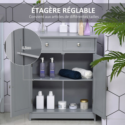 Storage Cabinet, Bathroom Cabinet, Cupboard with 2 Doors 2 Drawers - 60 x 30 x 75 cm - Gray