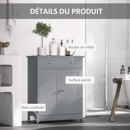 Storage Cabinet, Bathroom Cabinet, Cupboard with 2 Doors 2 Drawers - 60 x 30 x 75 cm - Gray