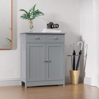Storage Cabinet, Bathroom Cabinet, Cupboard with 2 Doors 2 Drawers - 60 x 30 x 75 cm - Gray