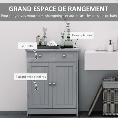 Storage Cabinet, Bathroom Cabinet, Cupboard with 2 Doors 2 Drawers - 60 x 30 x 75 cm - Gray