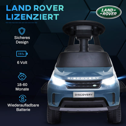 Land Rover Kids Electric Car 2 in 1 6V Kids Car with Push Mode, Music, Horn, Electric Vehicle, Push Car, Slider Vehicle with Headlight, 3 km/h, for 1.5-5 Year Old Kids, Light Blue