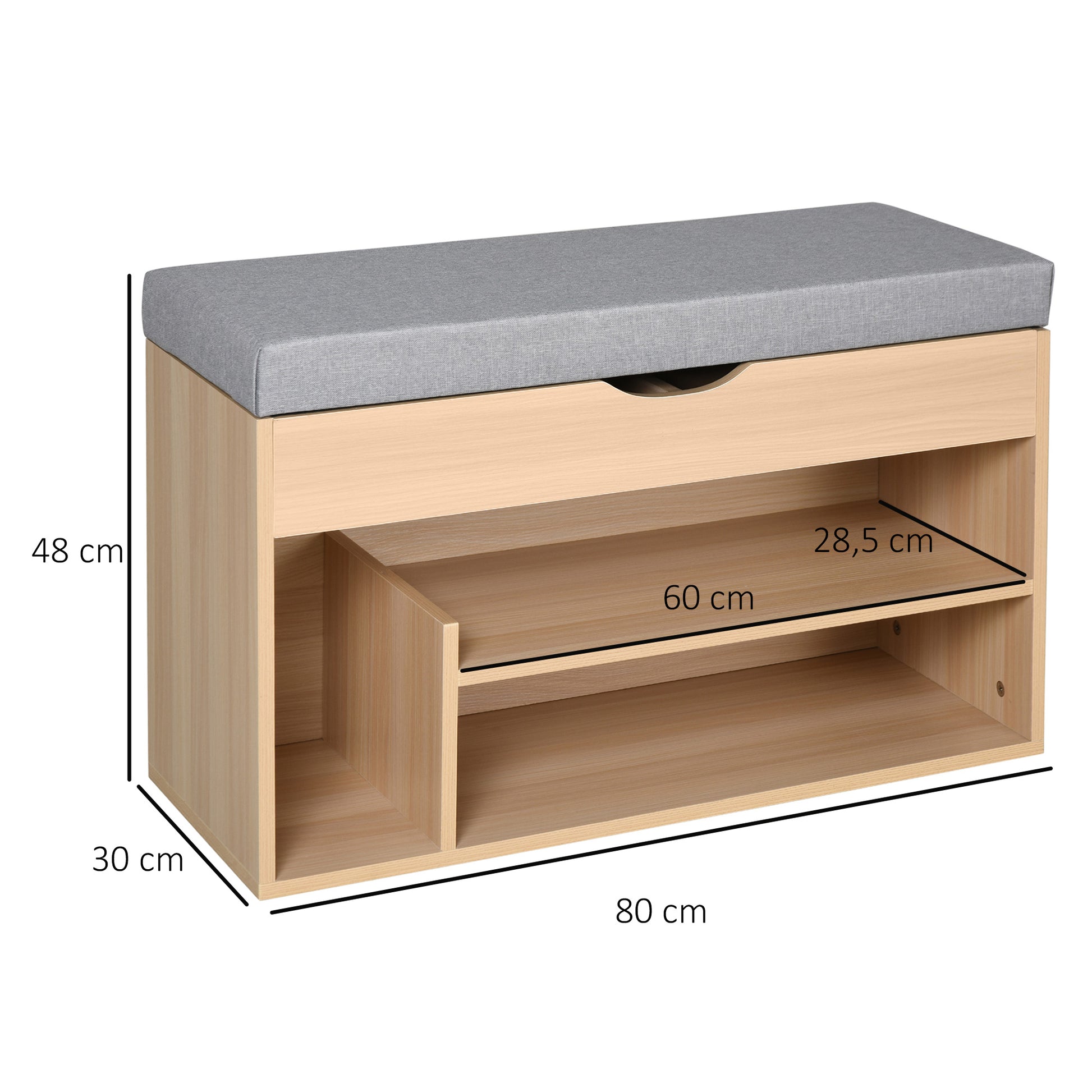 Shoe Storage Bench Shoe Rack 2-Tier with Hidden Compartment Beige Gray Cushion