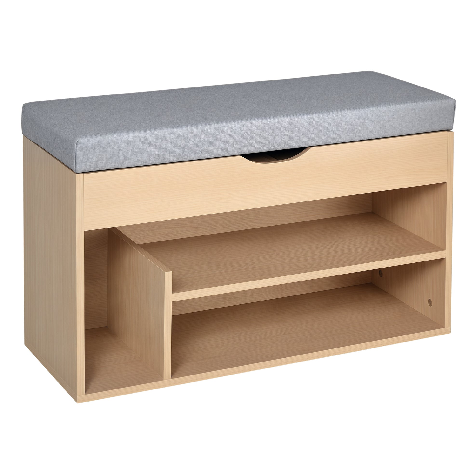 Shoe Storage Bench Shoe Rack 2-Tier with Hidden Compartment Beige Gray Cushion