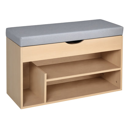 Shoe Storage Bench Shoe Rack 2-Tier with Hidden Compartment Beige Gray Cushion