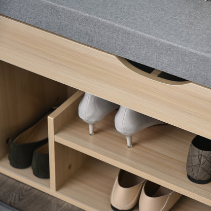 Shoe Storage Bench Shoe Rack 2-Tier with Hidden Compartment Beige Gray Cushion