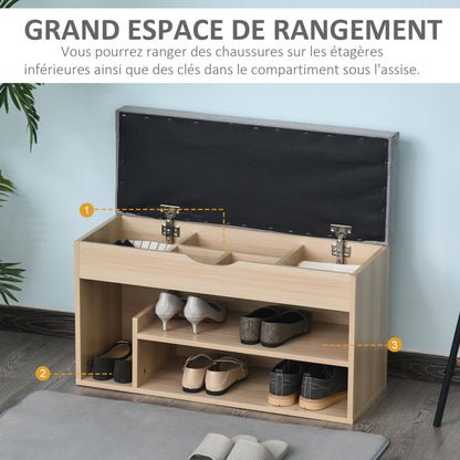 Shoe Storage Bench Shoe Rack 2-Tier with Hidden Compartment Beige Gray Cushion