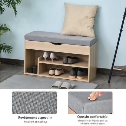 Shoe Storage Bench Shoe Rack 2-Tier with Hidden Compartment Beige Gray Cushion