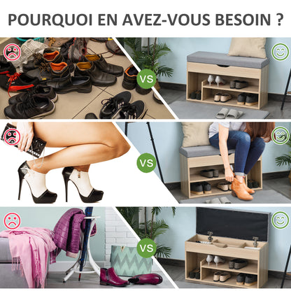 Shoe Storage Bench Shoe Rack 2-Tier with Hidden Compartment Beige Gray Cushion