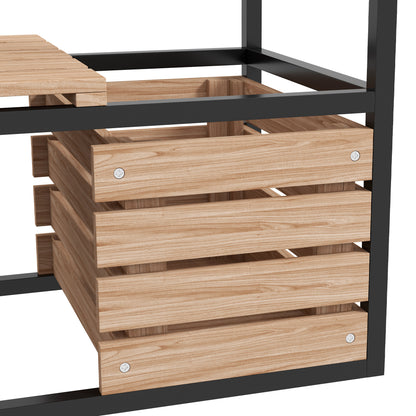 Wooden Raised Bed, 2-Tier Planter with Shelf, Elevated Vegetable Bed with Inner Fleece, Herb Bed for Garden, Balcony, Light Brown, 83 x 39 x 100 cm