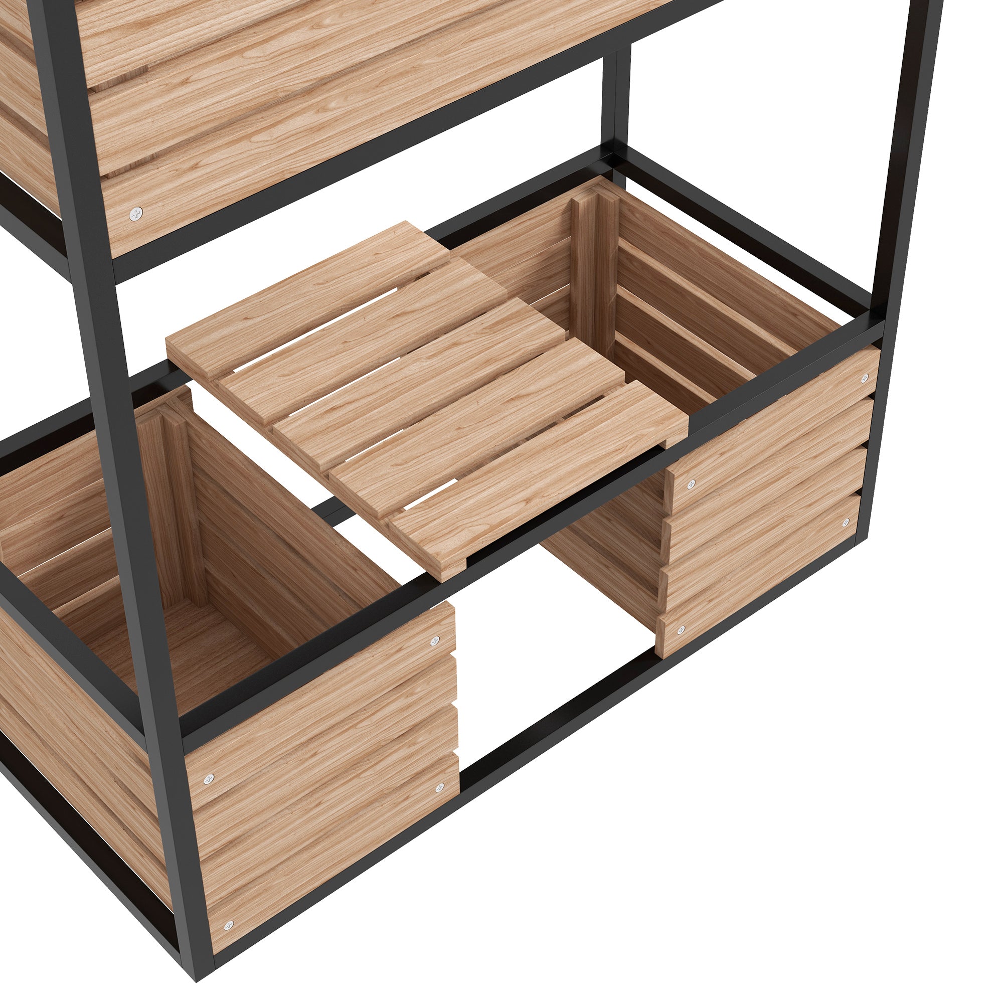 Wooden Raised Bed, 2-Tier Planter with Shelf, Elevated Vegetable Bed with Inner Fleece, Herb Bed for Garden, Balcony, Light Brown, 83 x 39 x 100 cm
