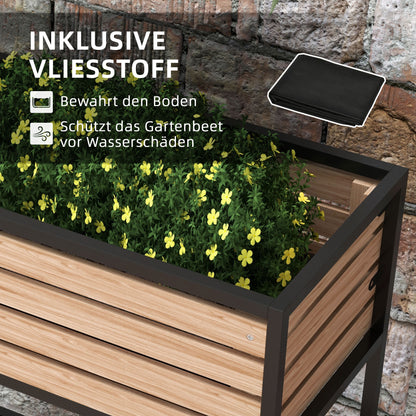 Wooden Raised Bed, 2-Tier Planter with Shelf, Elevated Vegetable Bed with Inner Fleece, Herb Bed for Garden, Balcony, Light Brown, 83 x 39 x 100 cm
