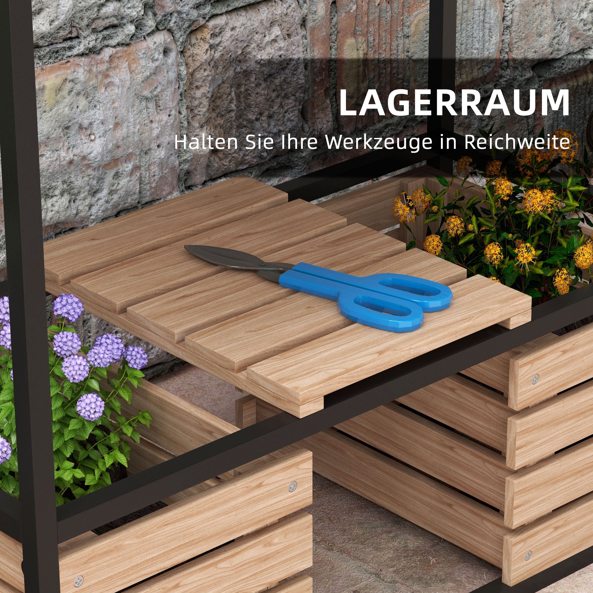 Wooden Raised Bed, 2-Tier Planter with Shelf, Elevated Vegetable Bed with Inner Fleece, Herb Bed for Garden, Balcony, Light Brown, 83 x 39 x 100 cm