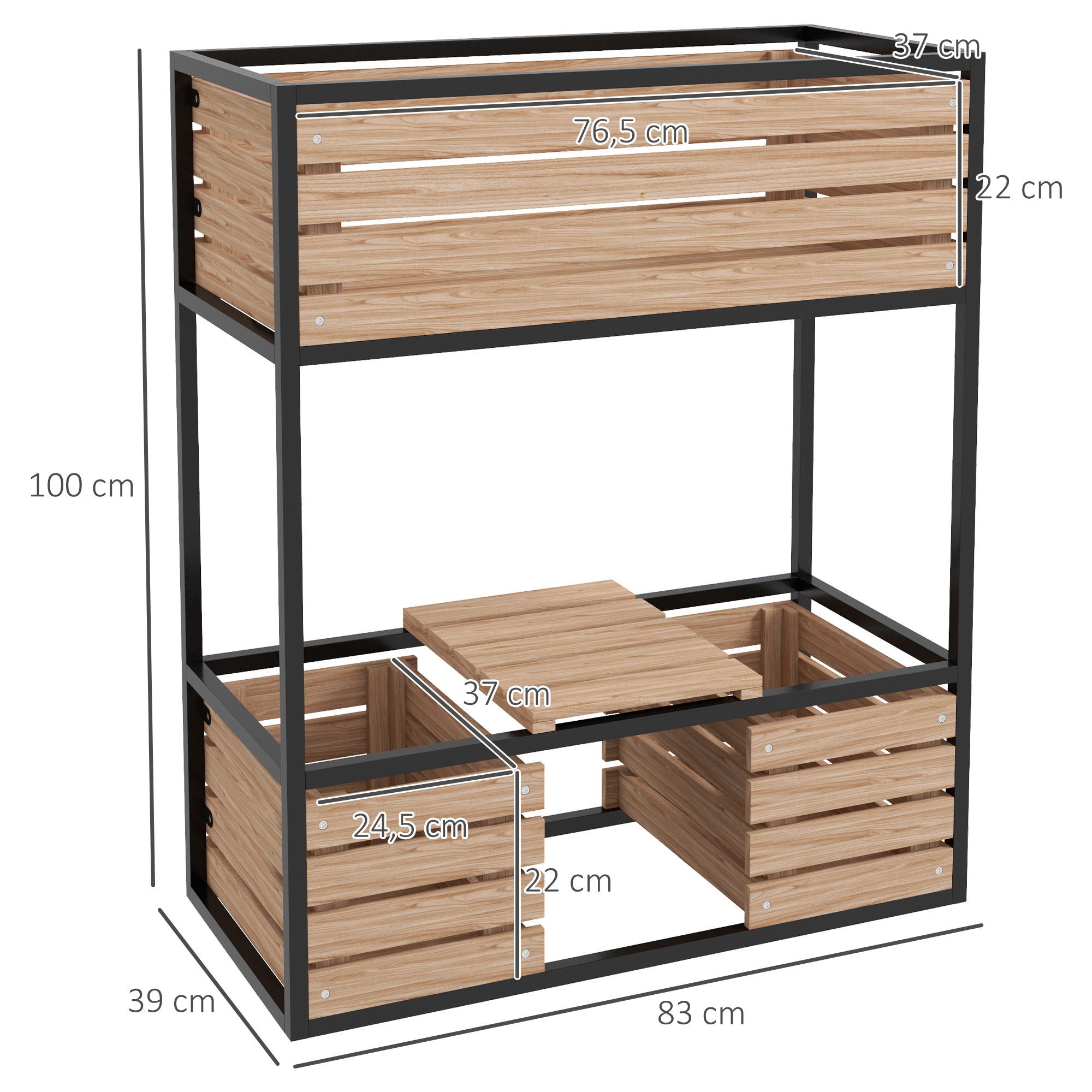 Wooden Raised Bed, 2-Tier Planter with Shelf, Elevated Vegetable Bed with Inner Fleece, Herb Bed for Garden, Balcony, Light Brown, 83 x 39 x 100 cm