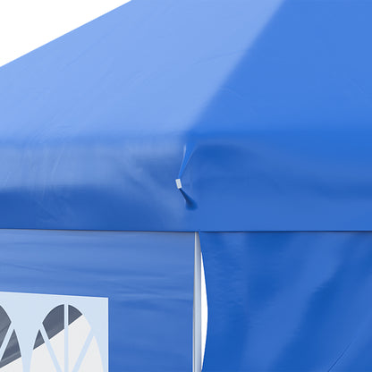 Pop-up Garden Gazebo Tent 3x3m Adjustable Height 3 Levels with 4 Removable Side Walls, Windows, Rolling Carry Bag - Blue