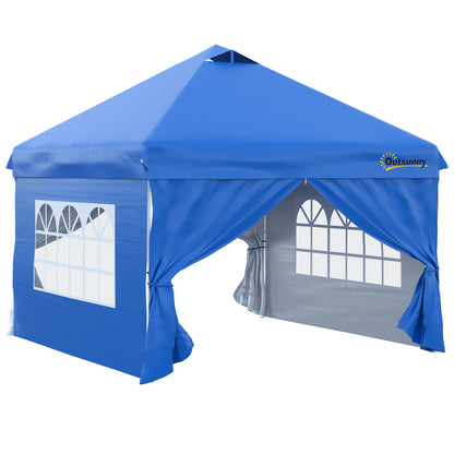 Pop-up Garden Gazebo Tent 3x3m Adjustable Height 3 Levels with 4 Removable Side Walls, Windows, Rolling Carry Bag - Blue