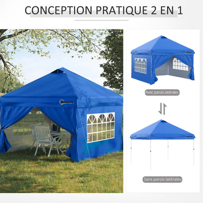 Pop-up Garden Gazebo Tent 3x3m Adjustable Height 3 Levels with 4 Removable Side Walls, Windows, Rolling Carry Bag - Blue