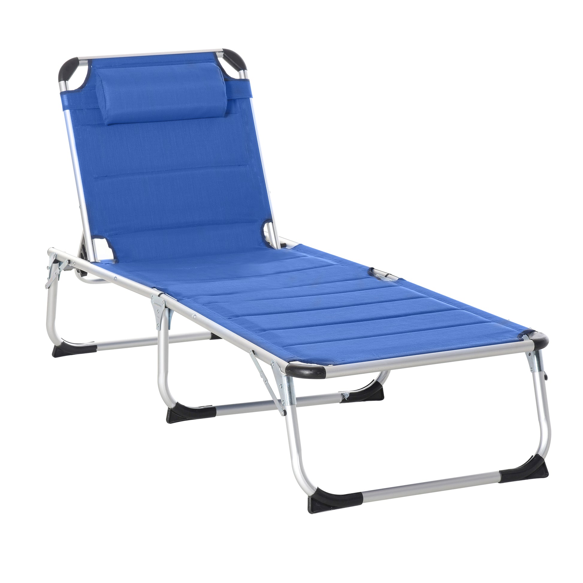 Foldable Sun Lounger with Adjustable Reclining Backrest, Quilting, Removable Headrest Aluminum Textilene Blue