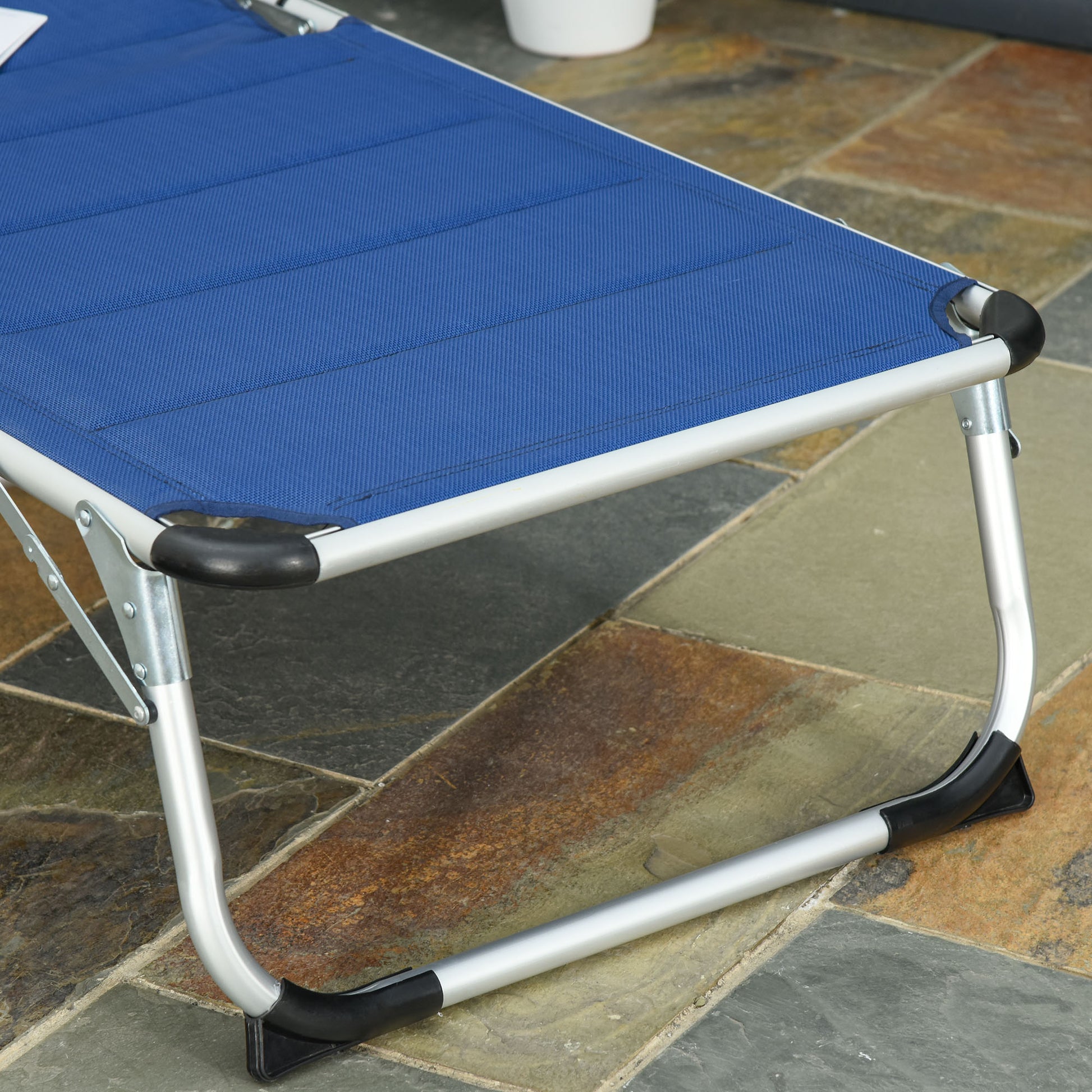 Foldable Sun Lounger with Adjustable Reclining Backrest, Quilting, Removable Headrest Aluminum Textilene Blue