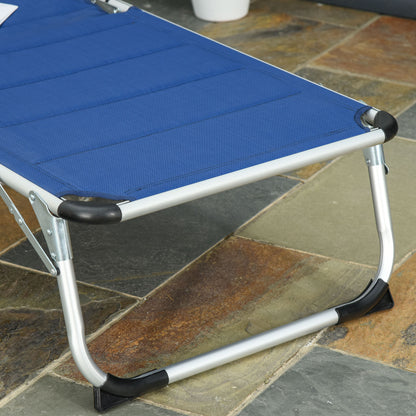 Foldable Sun Lounger with Adjustable Reclining Backrest, Quilting, Removable Headrest Aluminum Textilene Blue