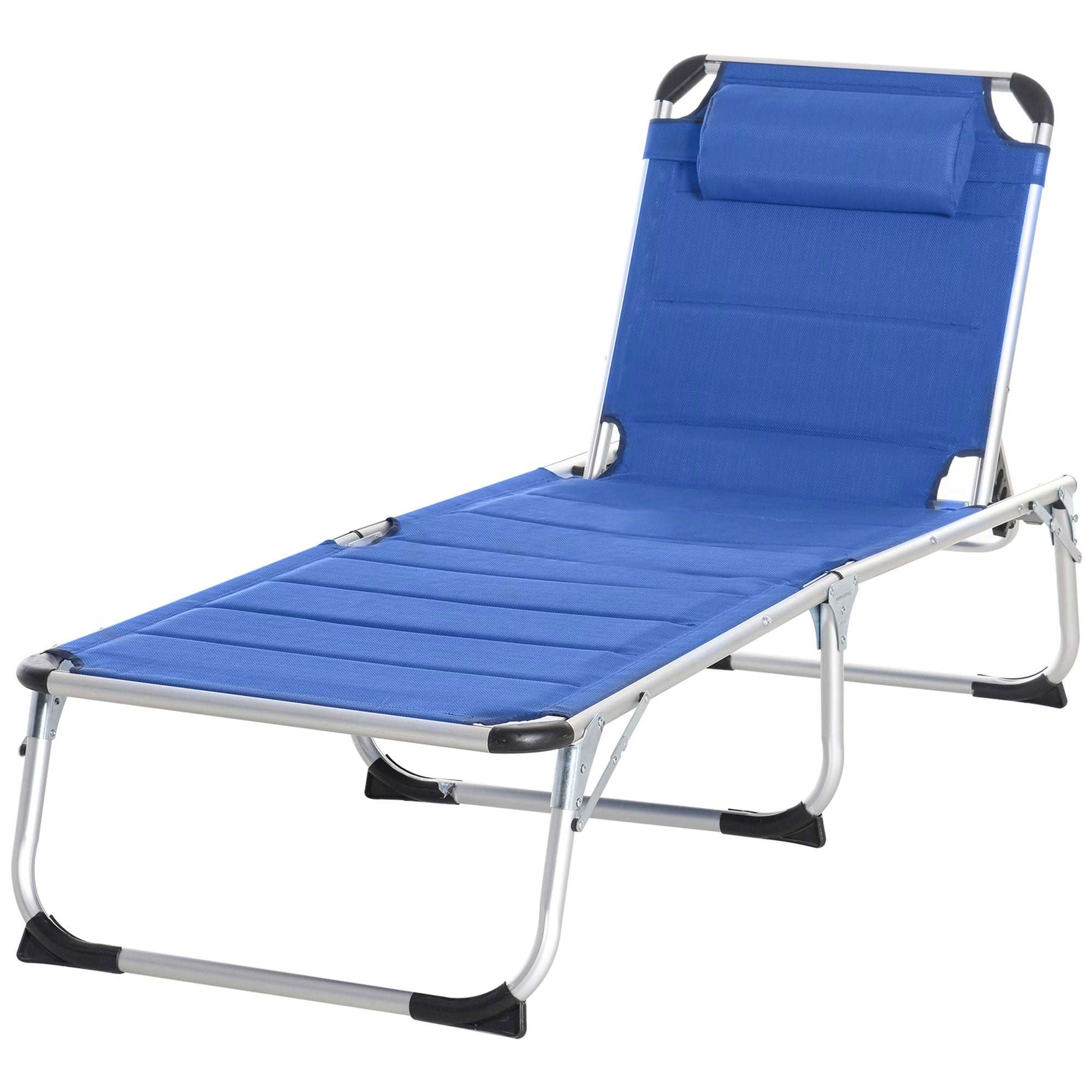 Foldable Sun Lounger with Adjustable Reclining Backrest, Quilting, Removable Headrest Aluminum Textilene Blue