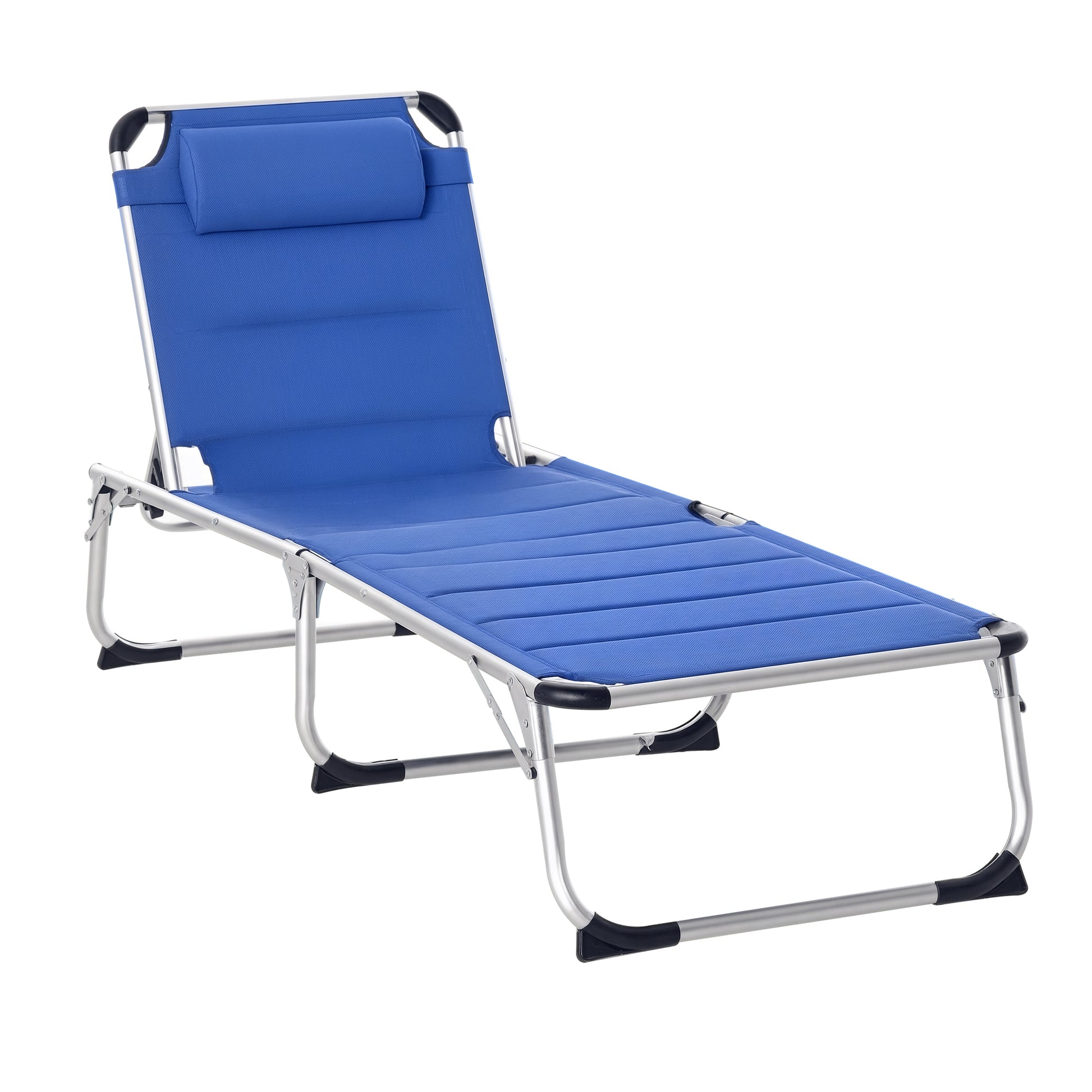 Foldable Sun Lounger with Adjustable Reclining Backrest, Quilting, Removable Headrest Aluminum Textilene Blue