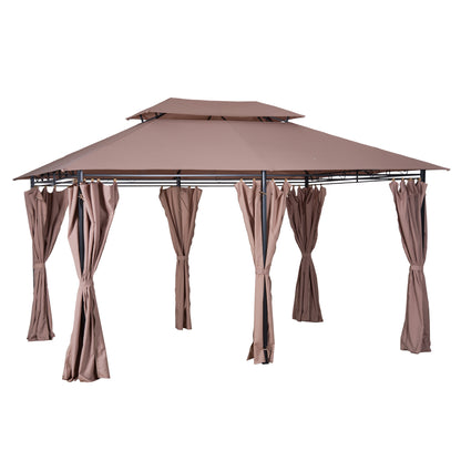 Pavilion 3x4m Garden Pavilion with 6 Side Panels Party Tent Garden Tent Marquee with Double Roof Khaki