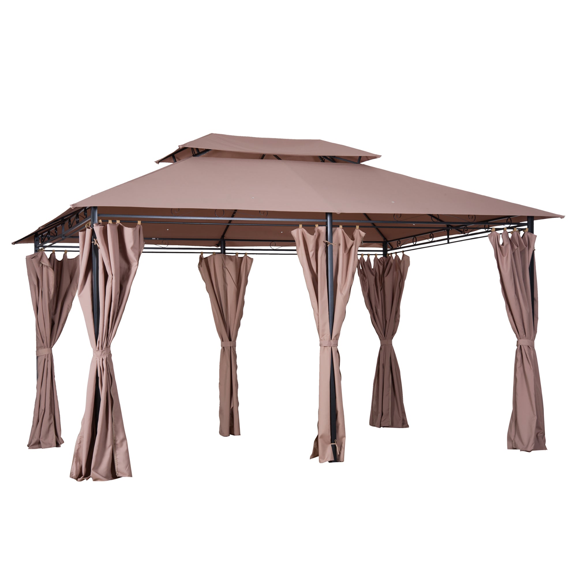 Pavilion 3x4m Garden Pavilion with 6 Side Panels Party Tent Garden Tent Marquee with Double Roof Khaki