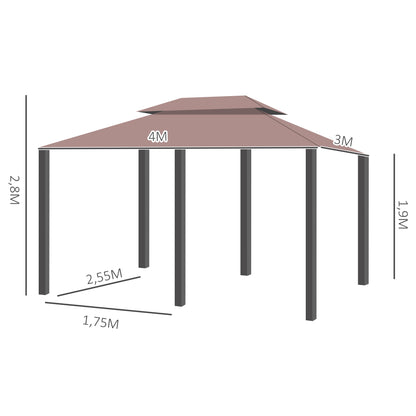 Pavilion 3x4m Garden Pavilion with 6 Side Panels Party Tent Garden Tent Marquee with Double Roof Khaki