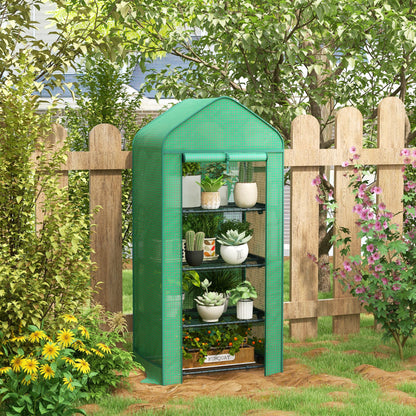 4-Shelf Plant Greenhouse with Roll-Up Door, Small Metal and PE Greenhouse, 69x49x158 cm, Dark Green