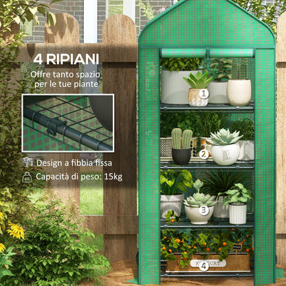 4-Shelf Plant Greenhouse with Roll-Up Door, Small Metal and PE Greenhouse, 69x49x158 cm, Dark Green