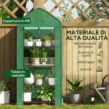 4-Shelf Plant Greenhouse with Roll-Up Door, Small Metal and PE Greenhouse, 69x49x158 cm, Dark Green