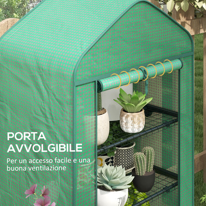 4-Shelf Plant Greenhouse with Roll-Up Door, Small Metal and PE Greenhouse, 69x49x158 cm, Dark Green