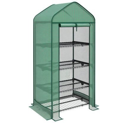 4-Shelf Plant Greenhouse with Roll-Up Door, Small Metal and PE Greenhouse, 69x49x158 cm, Dark Green