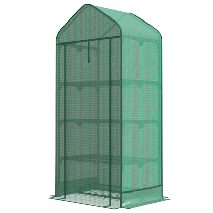 4-Shelf Plant Greenhouse with Roll-Up Door, Small Metal and PE Greenhouse, 69x49x158 cm, Dark Green