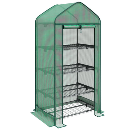 4-Shelf Plant Greenhouse with Roll-Up Door, Small Metal and PE Greenhouse, 69x49x158 cm, Dark Green