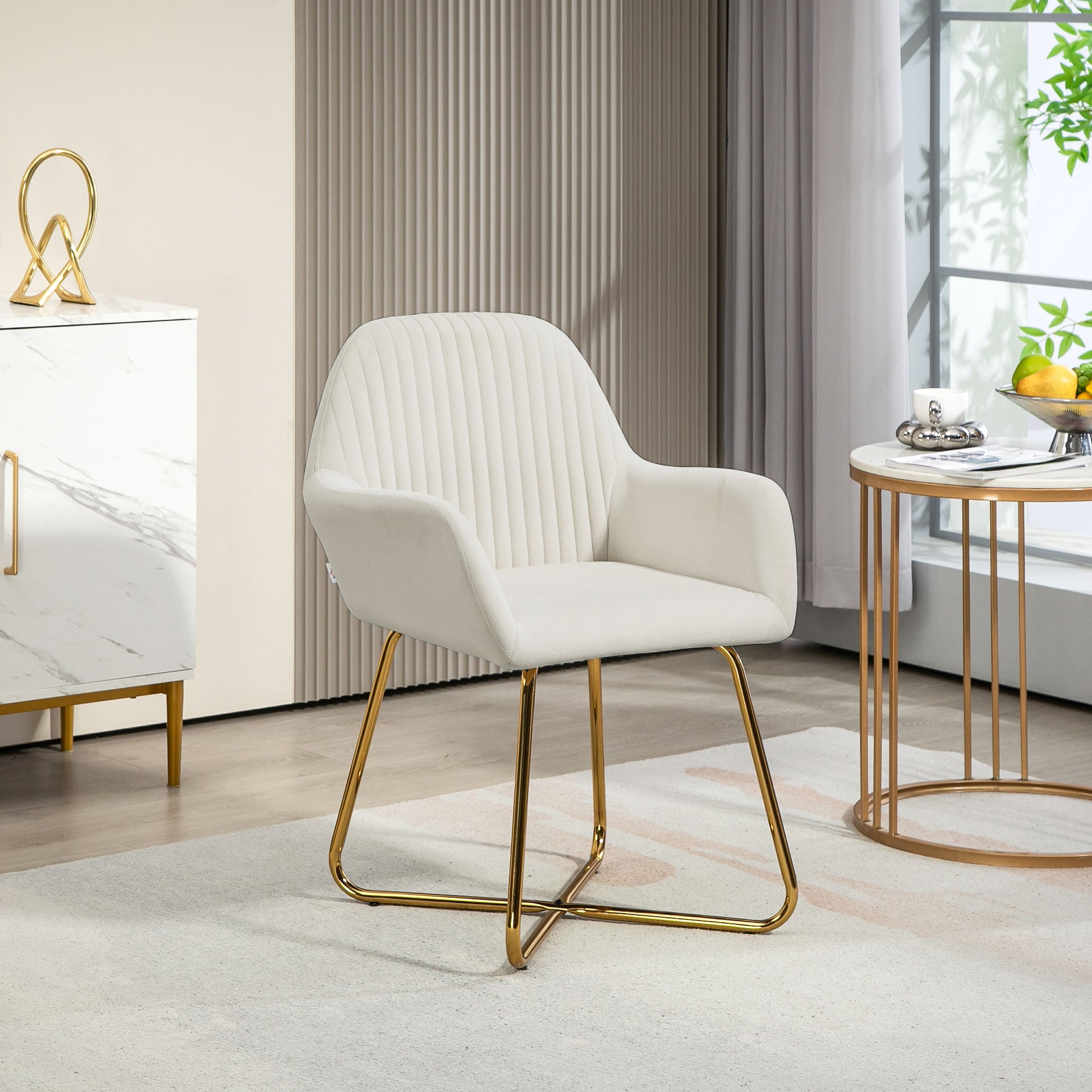 Lounge Armchair Velvet Upholstered Living Room Armchair Crossed Metal Base Reading Armchair for Living Room Bedroom Cream