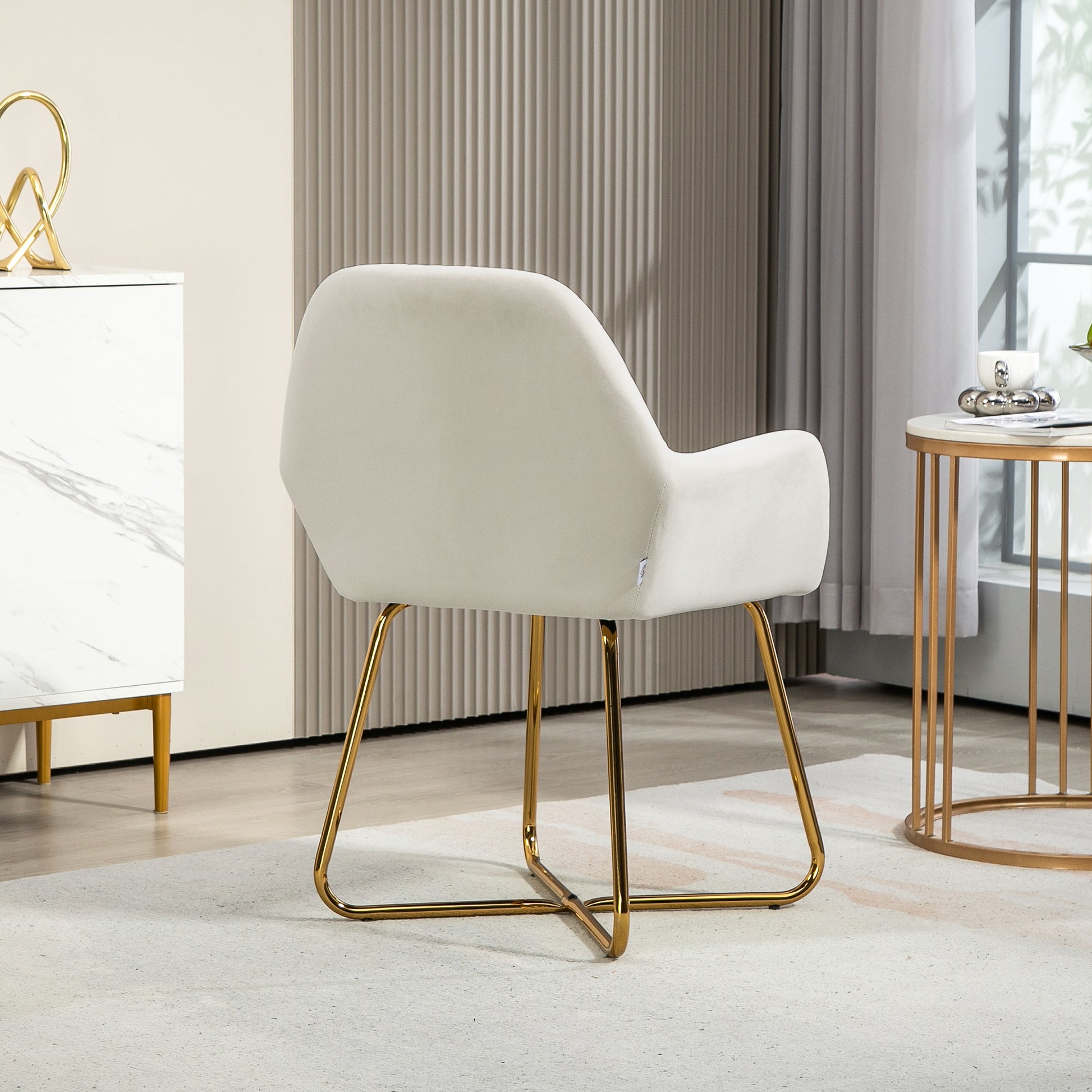 Lounge Armchair Velvet Upholstered Living Room Armchair Crossed Metal Base Reading Armchair for Living Room Bedroom Cream