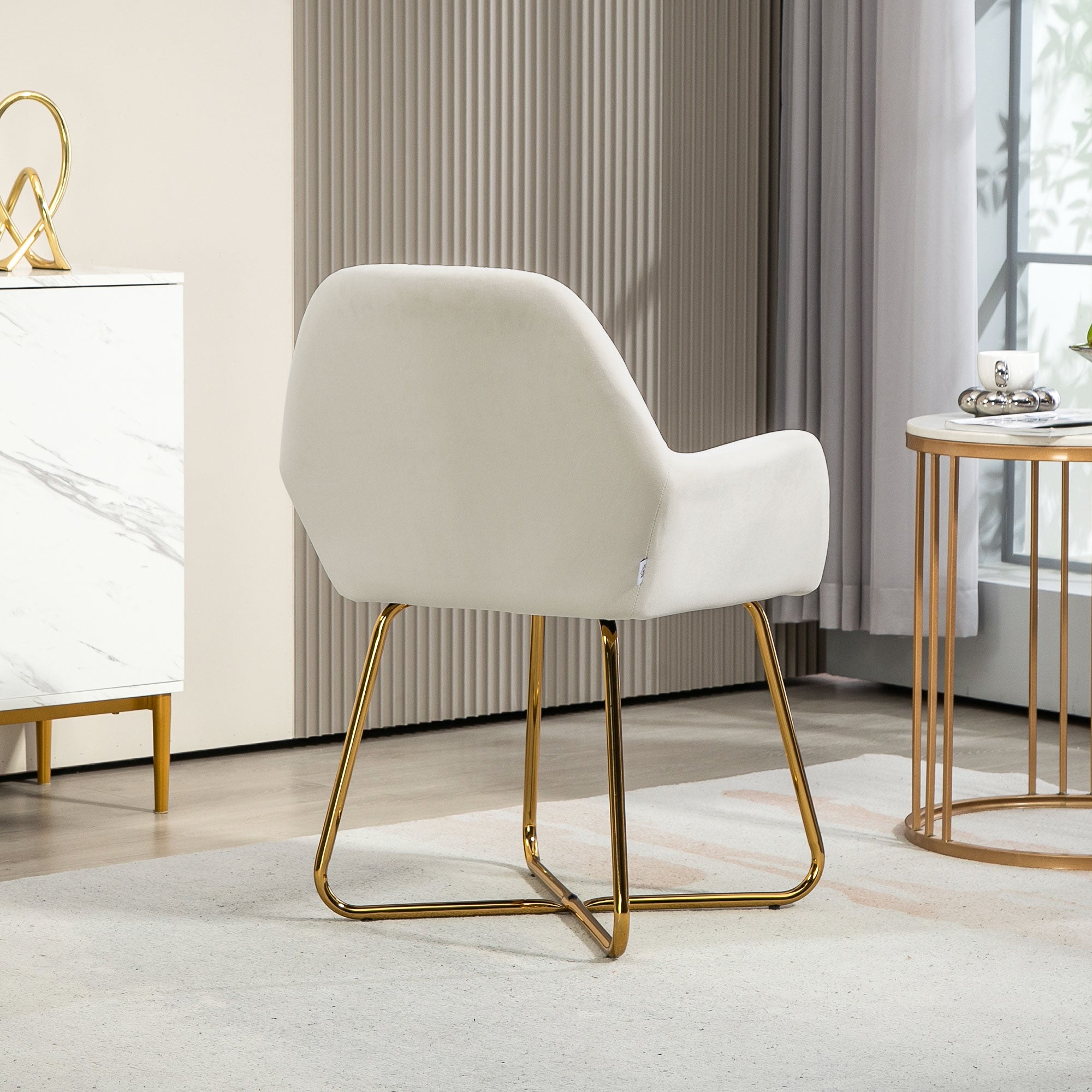 Lounge Armchair Velvet Upholstered Living Room Armchair Crossed Metal Base Reading Armchair for Living Room Bedroom Cream