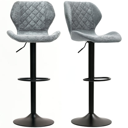 Bar Stools Set of 2, Swivel Height Adjustable Bar Chairs with Chenille Look, Upholstered Kitchen Chairs with Backrest and Footrest Counter Stools for Kitchen, Steel Dark Grey