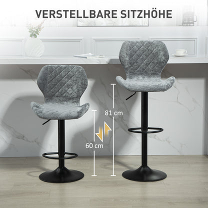 Bar Stools Set of 2, Swivel Height Adjustable Bar Chairs with Chenille Look, Upholstered Kitchen Chairs with Backrest and Footrest Counter Stools for Kitchen, Steel Dark Grey