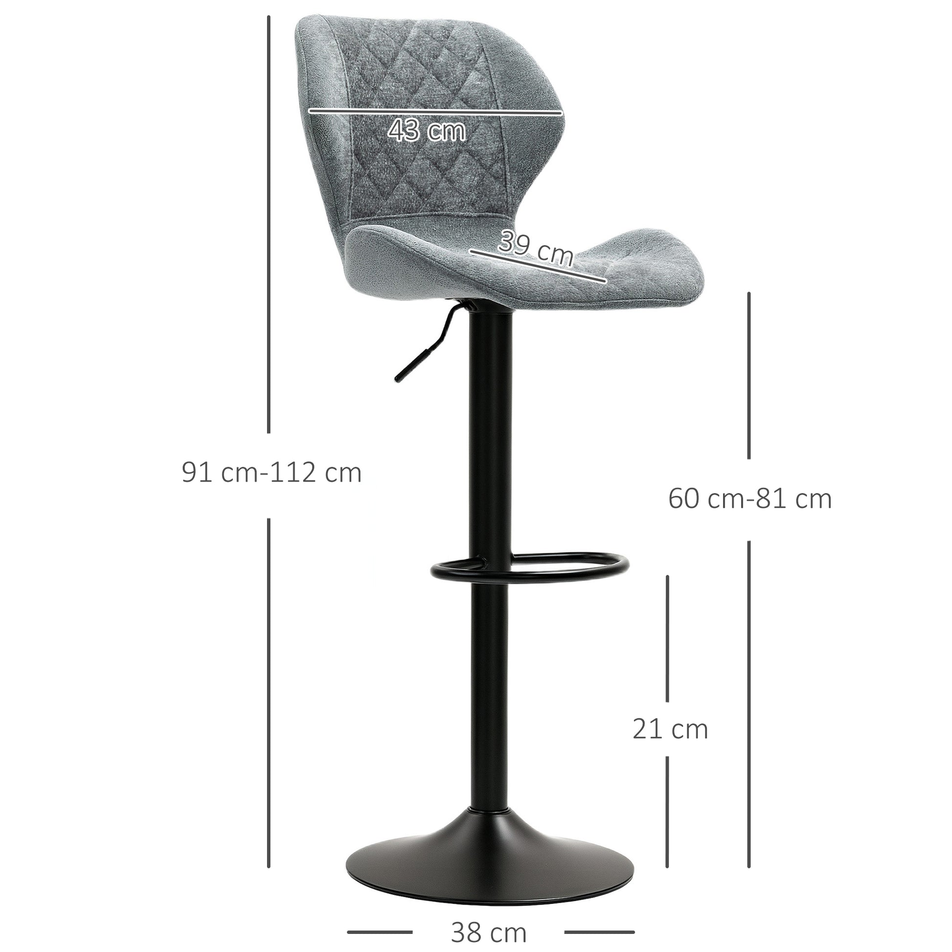 Bar Stools Set of 2, Swivel Height Adjustable Bar Chairs with Chenille Look, Upholstered Kitchen Chairs with Backrest and Footrest Counter Stools for Kitchen, Steel Dark Grey