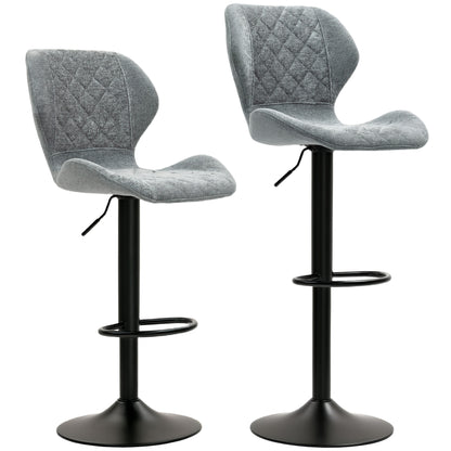 Bar Stools Set of 2, Swivel Height Adjustable Bar Chairs with Chenille Look, Upholstered Kitchen Chairs with Backrest and Footrest Counter Stools for Kitchen, Steel Dark Grey