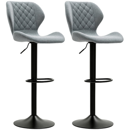 Bar Stools Set of 2, Swivel Height Adjustable Bar Chairs with Chenille Look, Upholstered Kitchen Chairs with Backrest and Footrest Counter Stools for Kitchen, Steel Dark Grey