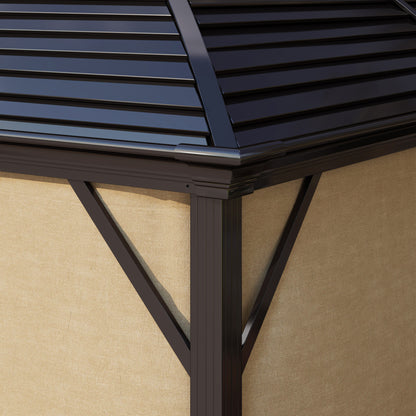 Pavilion with Hardtop, 4x3 m Waterproof Stable Winterproof Garden Pavilion with Mosquito Net, Hooks, Side Panels, Curved Roof, Aluminum Garden Pavilion, for Garden, Terrace, Brown